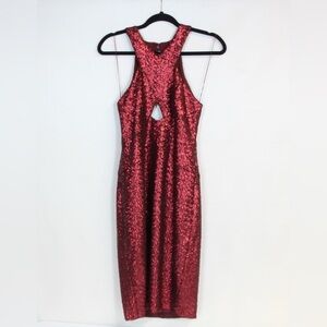 Aidan Mattox Burgundy Sequined Cocktail Mid Dress NWT